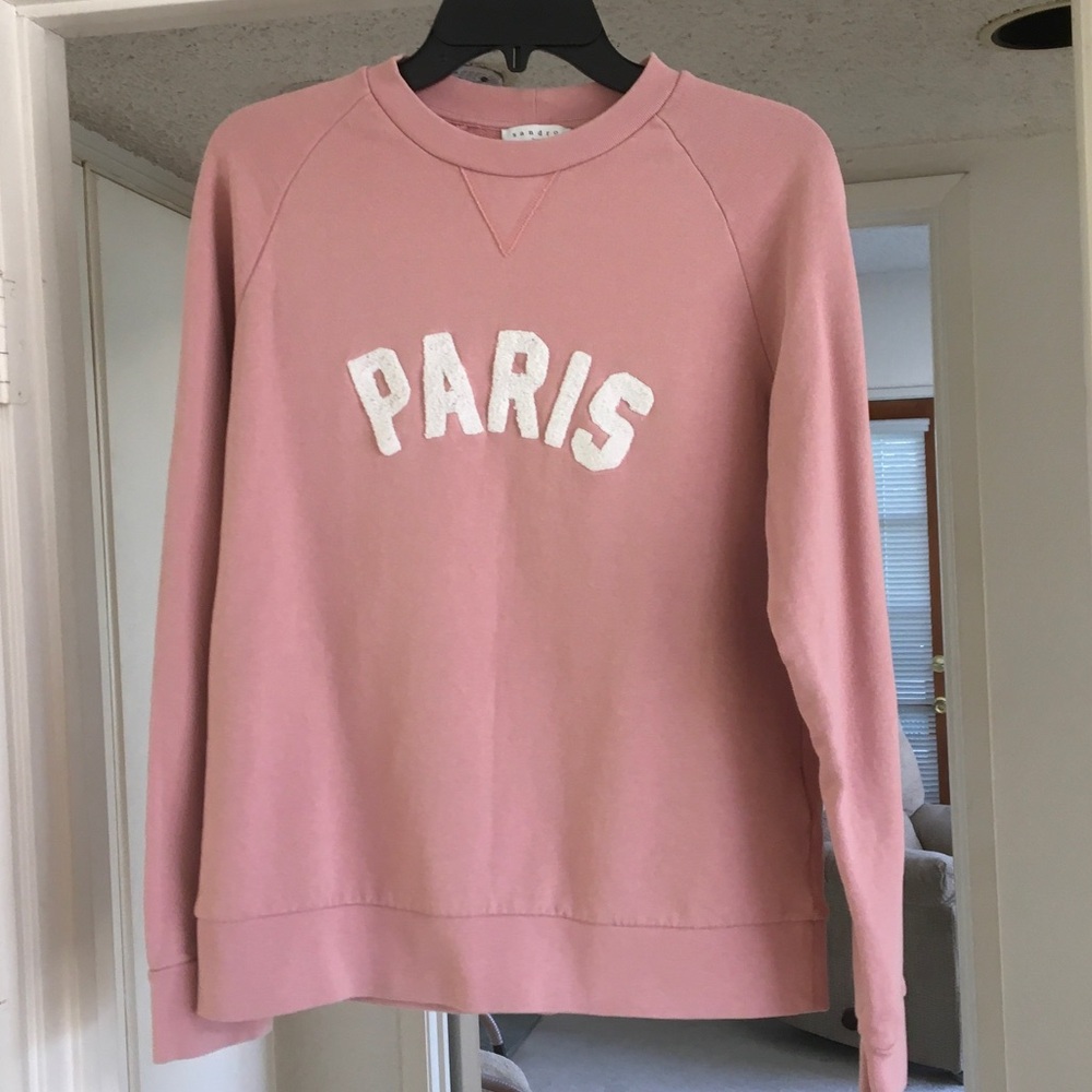 SANDRO/DUSTY PINKw FUZZY”PARIS”GRAPHIC/NEW